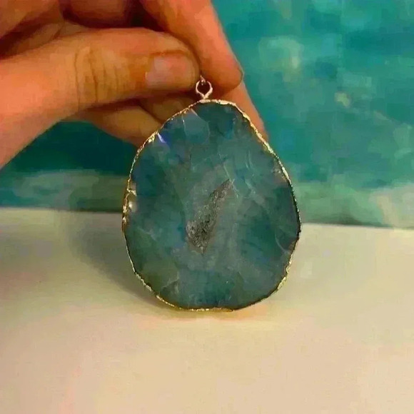 Large Blue Druzy Necklace Pendant - Picture 1 of 9